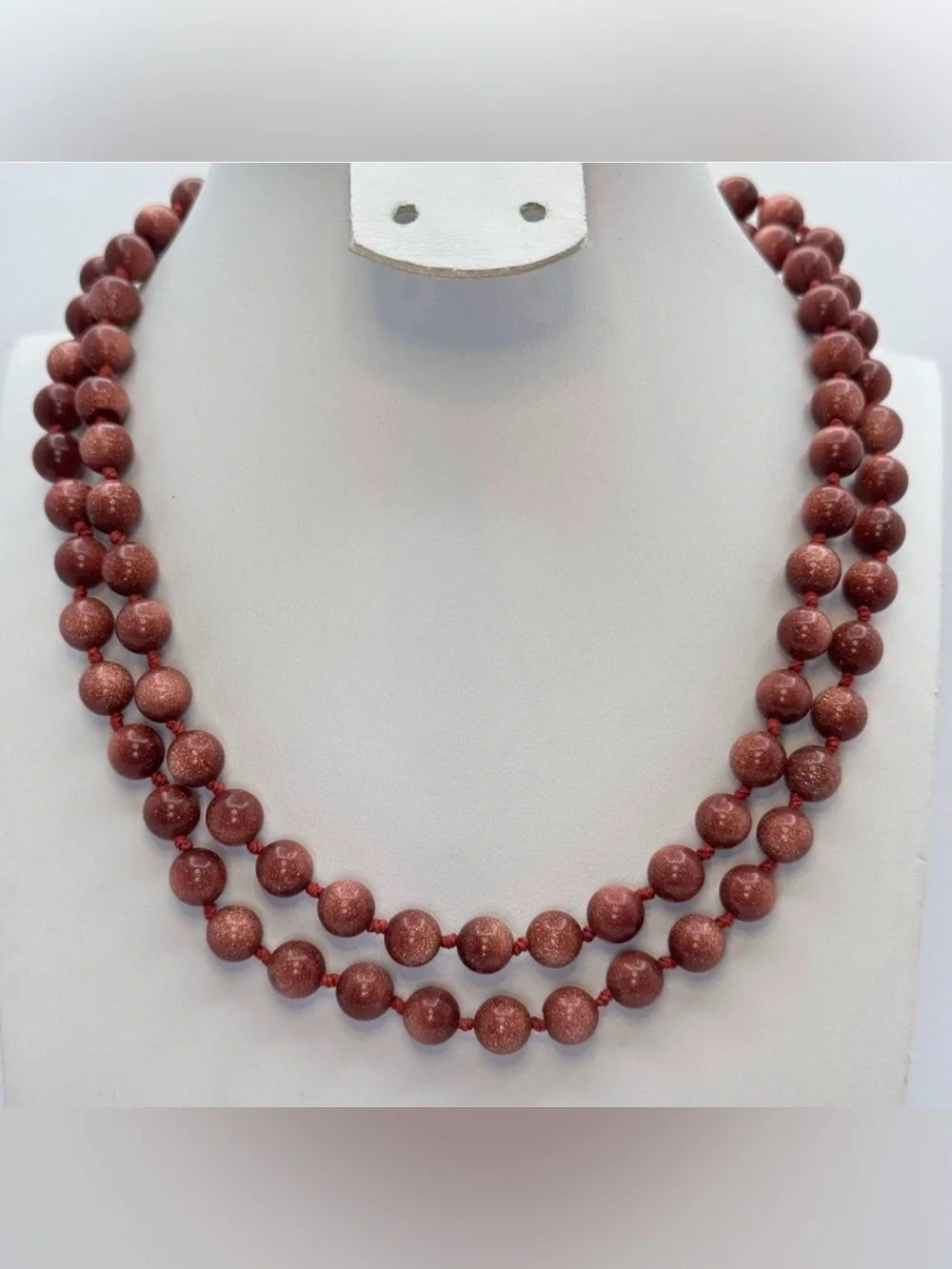 Goldstone Beaded Necklace Long Brown Sparkle Gemstone Strand Boho Statement